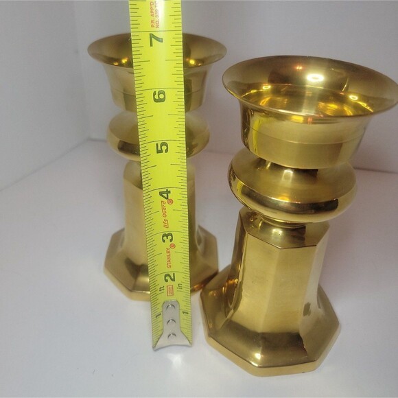 Set of 2 Vintage Brass Chunky Candle Holders 7 Inches Tall - Picture 5 of 5